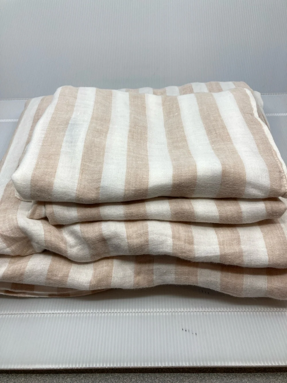 Brooklinen Striped Cream and Tan Bedding 3 Piece King Linen Set